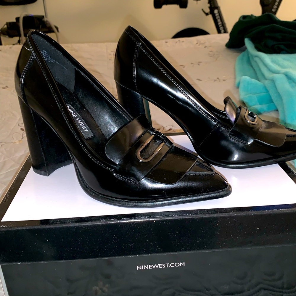 Nine West black loafer heels